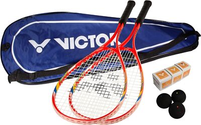 VICTOR Squash Schläger Red Jet Set | 2x Racket + Hülle + 3x Squashbälle