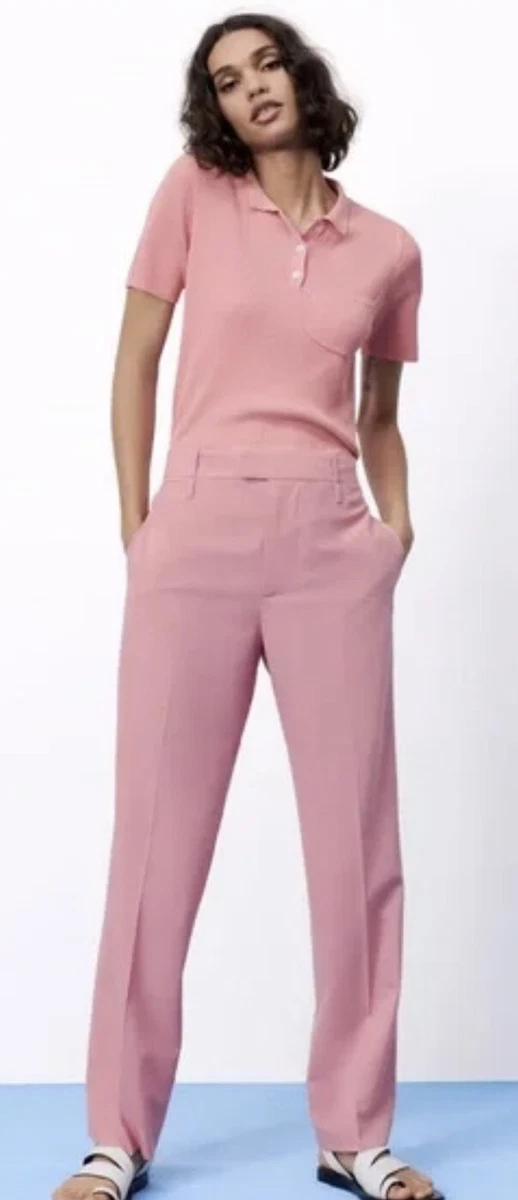 ZARA WOMAN NEW WOOL BLEND STRAIGHT LEG PANTS TROUSERS PALE PINK 2799 457 M