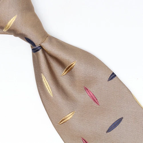 GC Internazionale Men Silk Necktie Lt Brown Red Blue Gold Leaf Weave Tie Italy
