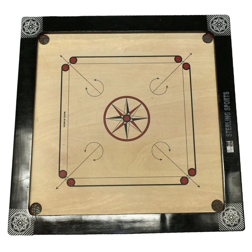 Large Carrom Board Game Size 35" x 35" With Coins & Striker Set Great for Family - Image 2 of 3