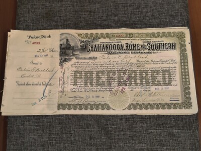 RAR Chattanooga Rome & Southern Railroad Co. Aktienzertifikat ausgestellt 1897