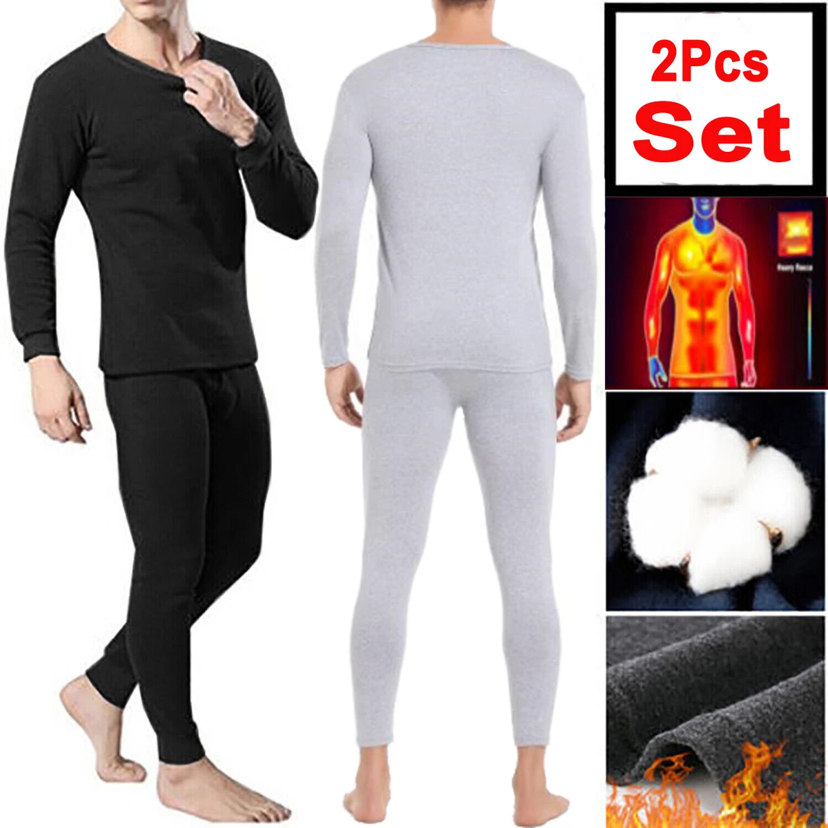 Men Winter Fleece Lined Thermal Underwear Set Long Johns Top & Bottom Pants  Warm