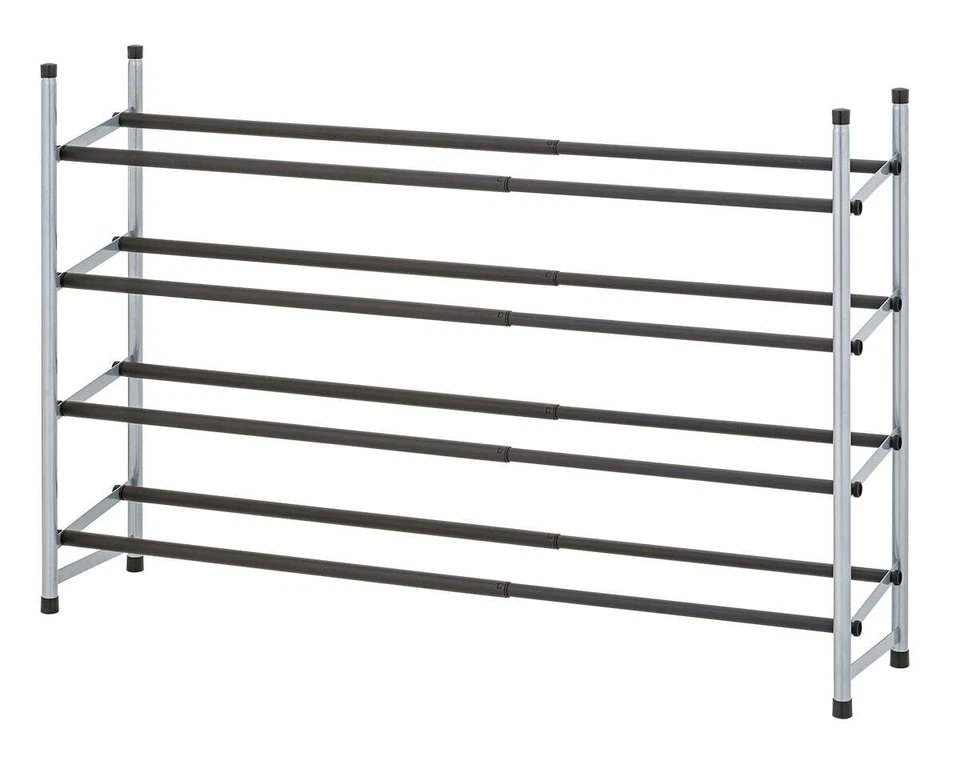 4-Tier Expandable Shoe Rack Black Rod, Steel Powder Coating Silver - Image 4 of 4