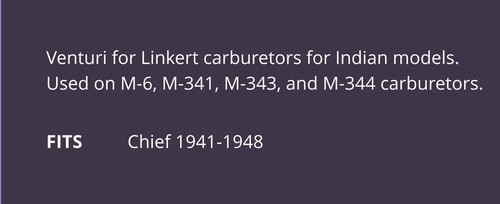 Indian ChiefLinkert Venturi fits M6 M341 M343 M344 2465-1 - Picture 2 of 2
