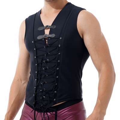 Mens Punk Gothic Lace-up Tank Top 