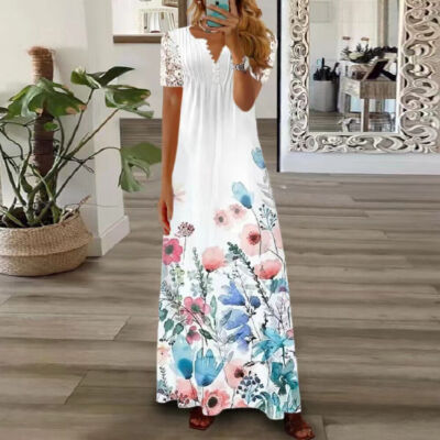 Ladies Summer Plus Size Women's White Boho Floral Lace Long Maxi Dress 14  16 18