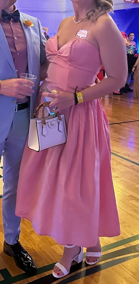 Vestido de graduación vintage ILGWU rosa midi largo circa años 70-80 Foto 3 de 4