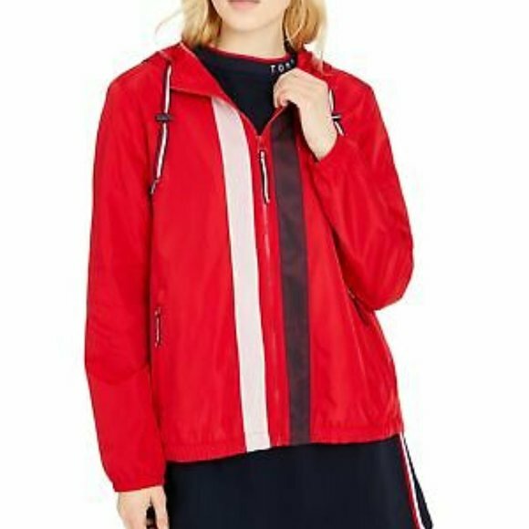Tommy Hilfiger Sport Hooded Womens Red Zipped Windbreaker Jacket XL NWT