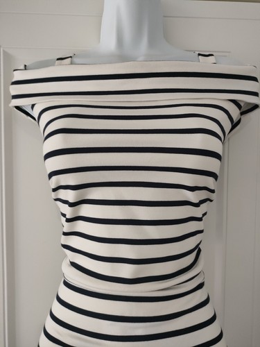 Womens Phase Eight Blue White Stripe Strappy Off Shoulder Bardot Midi Dress 14. - Picture 3 of 9
