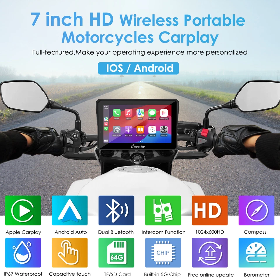 Carpuride W702Pro Wireless Carplay Android Auto Waterproof Touchscreen For Motor - Image 2 of 4