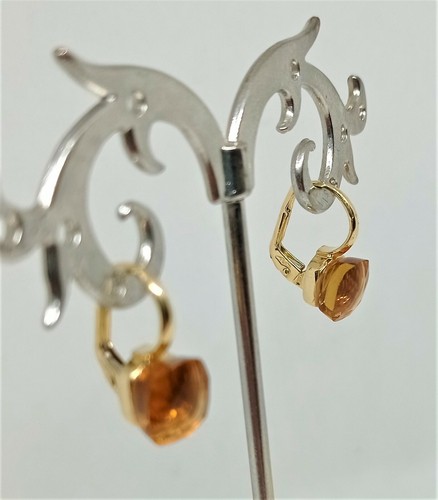 Boucles D'Oreilles En Or Jaune 18 Carats - Pendentifs Quartz Chalcedoine Céleste, Dormeuses