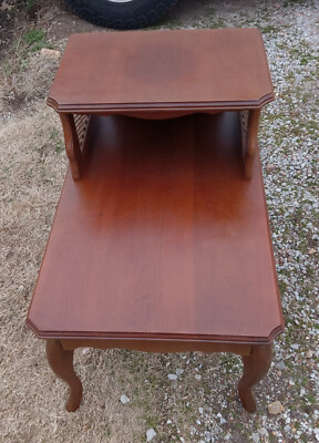 Mid Century Solid Walnut Step End Table / Side Table (SET78) | eBay
