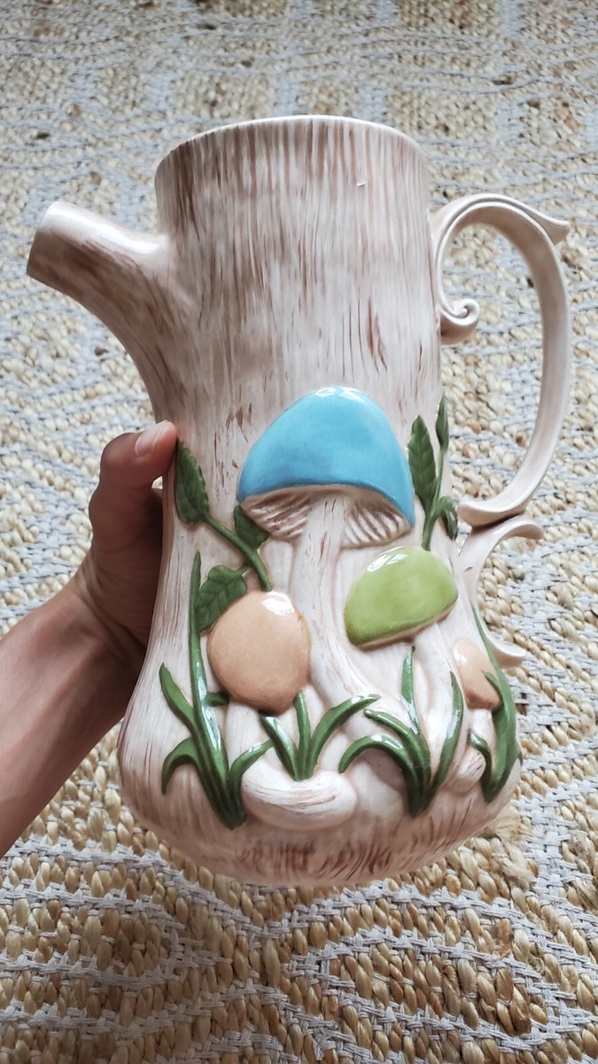 Vintage 70s Arnel's RARE PINK Ceramic Mushroom Pitcher MCM