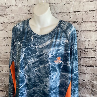 Haut Pêche Polyester Respirant Chemise De Pêche Homme Mossy Oak - Taille L - Camouflage Bleu Aqua - Manches Longues - Occasion Très Bon État Chemise Pêche Mossy Oak