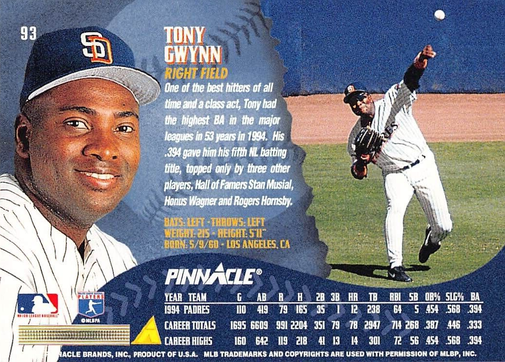 1995 Pinnacle Baseball Tony Gwynn 93 NM/MT CONDITION SAN DIEGO PADRES