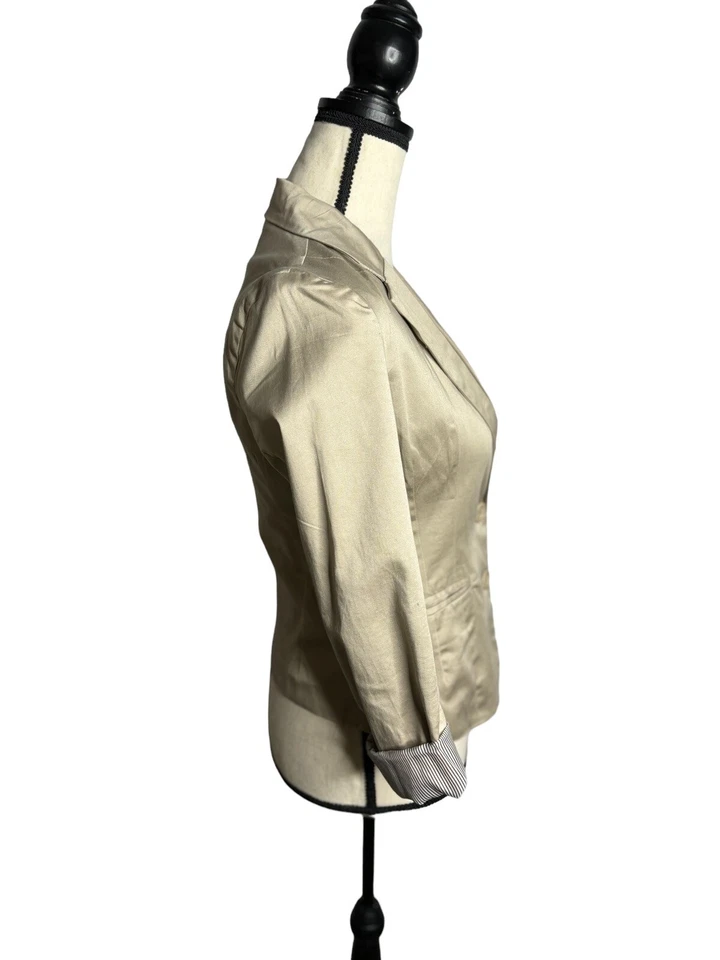 Ambiance Appearel Blazer Womens Small Tan 2 Button Low V Neck 3/4 Sleeve Career - Image 3 of 4