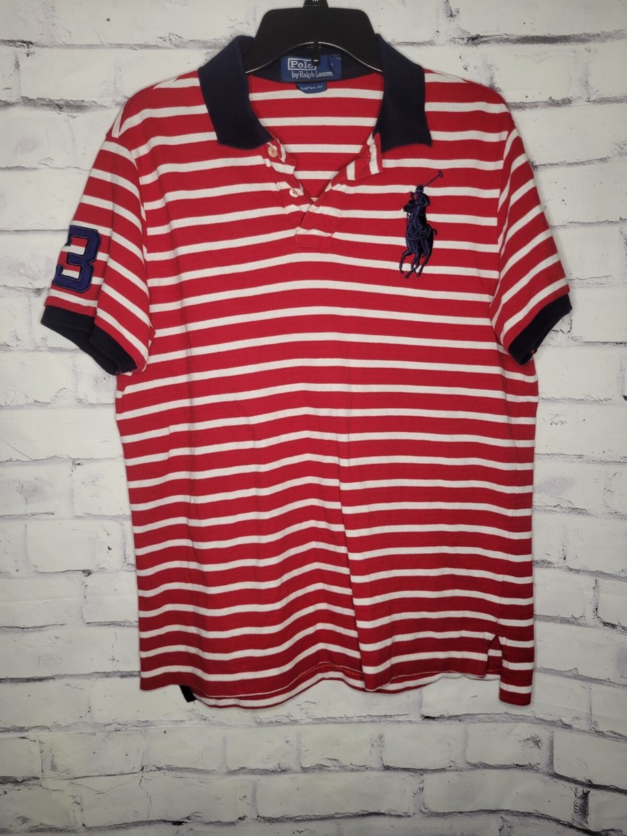 Ralph Lauren Polo Big Pony Logo Striped Polo Size Large Custom Fit