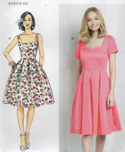 Vestido Gertie Patrón de Costura Butterick 6556 FÁCIL, Cuello Cuadrado con Muescas Talla 6-22 - Imagen 4 de 13