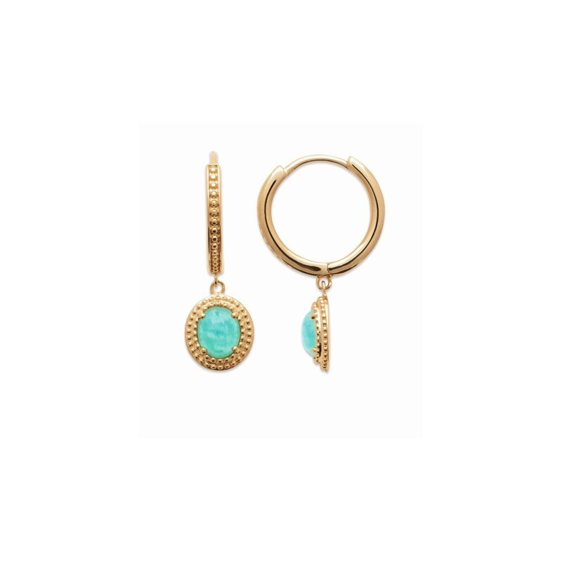 Créoles en plaqué or 750/000 et véritable amazonite naturelle durable