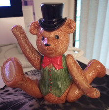 SCHMID CERAMIC, JOINTED MUSICAL TEDDY BEAR PLAYS "THE ENTERTAINER"  1983 VGC