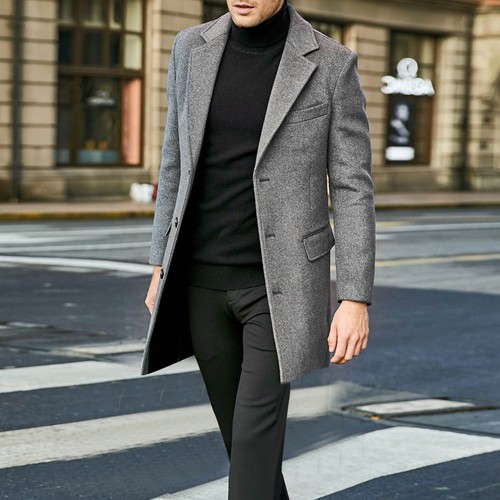 Men Winter Warm Blazer Trench Coat Office Overcoat Long Jacket Casual Outwear - Picture 5 of 11