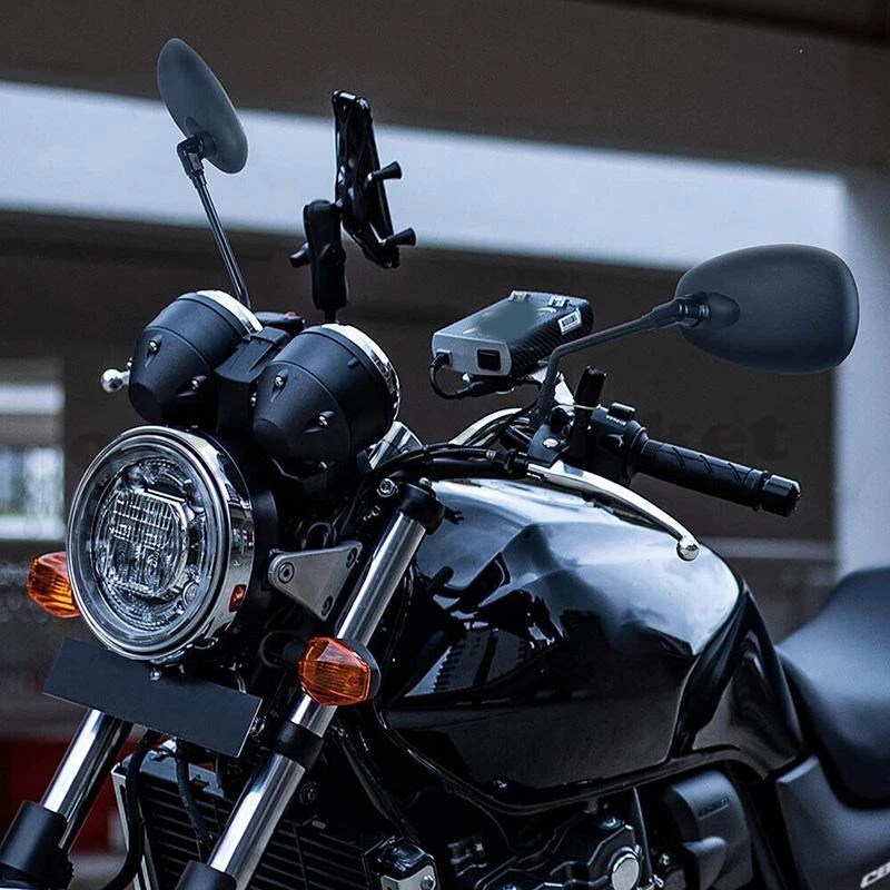 Juego de 2 espejos retrovisores laterales universales negros para motocicleta 10 mm Honda Kawasaki Suzuki Foto 2 de 4