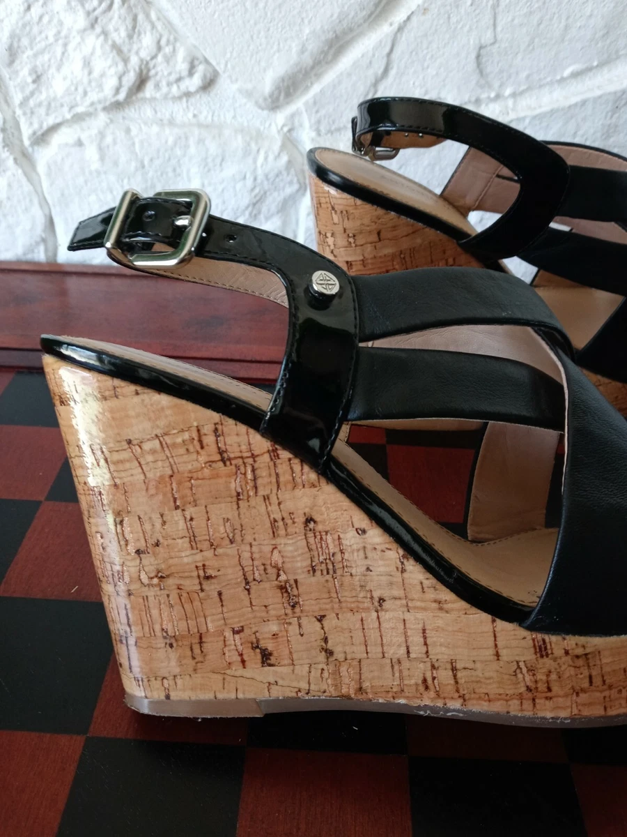 ANTONIO MELANI Womens Size 9 M Black Leather Strappy Platform