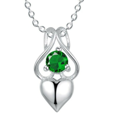 Pendentif argent ''A Big Emerald for my Heart'' & sa chaîne-Env de France immédiat