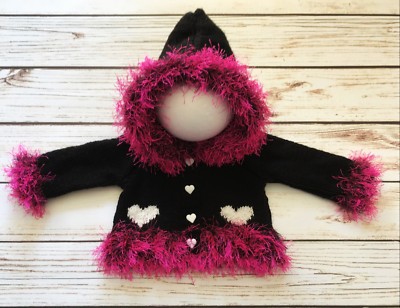 Baby Mädchen Goth Emo Punk handgestrickte Strickjacke/Jacke/Kapuzenpullover Herz schwarz rosa 0-3M