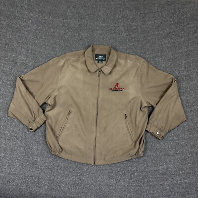 VTG RARE Alabama Crimson Roll Tide Bama Suede Zip Up Jacket Mens XL Brown Active