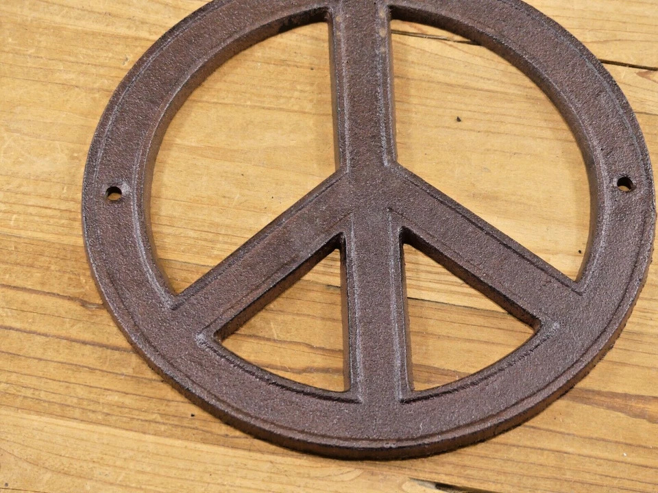 Cast Iron Hippie PEACE Sign Large Wall Plaque Wall Door Decor 8" Piece Rustic - Image 2 of 4