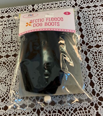 Pet Closet Set of Four Black Dog Boots Arctic Fleece Small Polyester Brand New