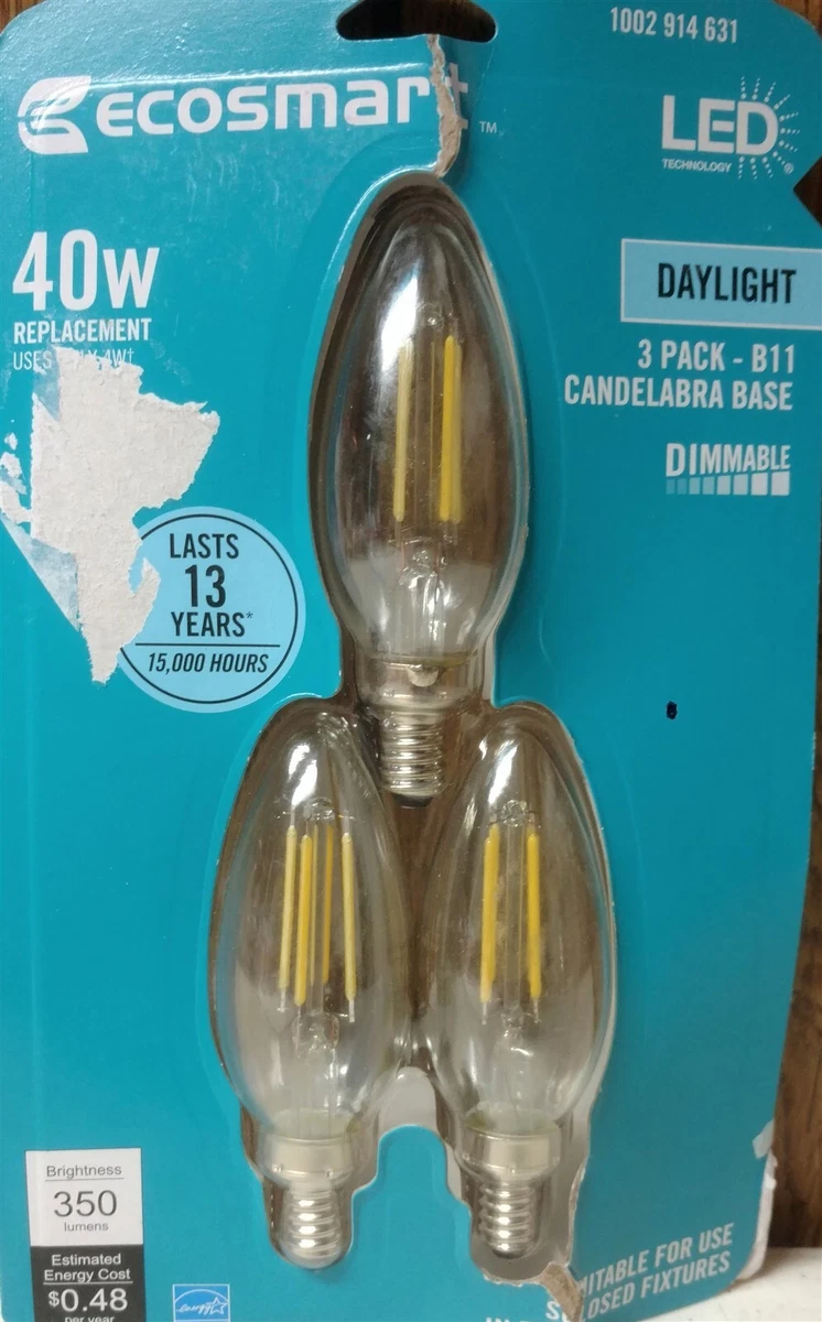 EcoSmart 40 Watt B11 Candelabra Base Dimmable LED Light Bulb Daylight 3pk HL7
