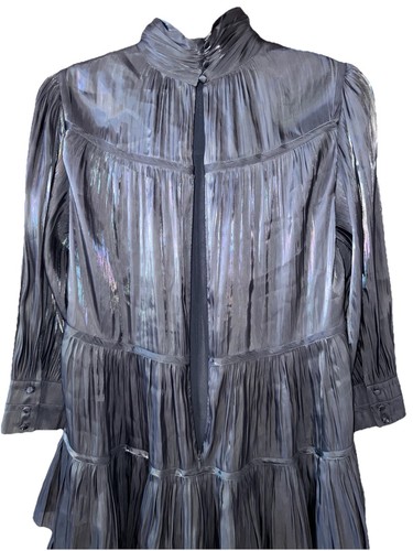 CINQ A SEPT Size 4 Satin Iridescent Plisse Riva Mini Dress Gray Party NEW NO TAG - Picture 7 of 13
