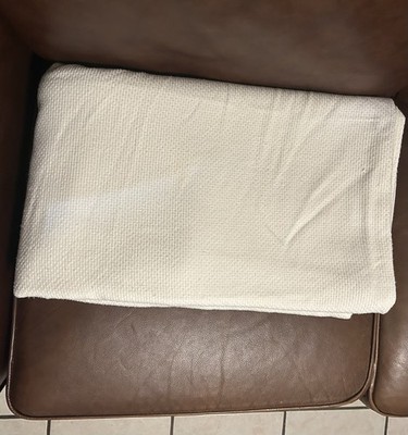 Ivory Full Queen Size Cotton Blend Blanket Woven 82X92 Bedding by Pure Beech