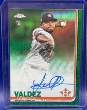 2019 Topps Chrome Framber Valdez RC Green Rookie Refractor On-Card Autograph /99. rookie card picture