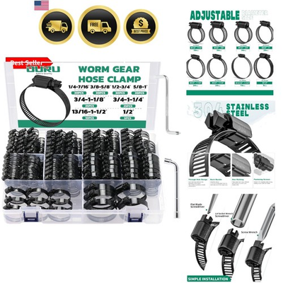 #ad #ad Black Hose Clamp 175PCS Stainless Steel Hose Clamps Assortment Adjustable 1 4... $103.99