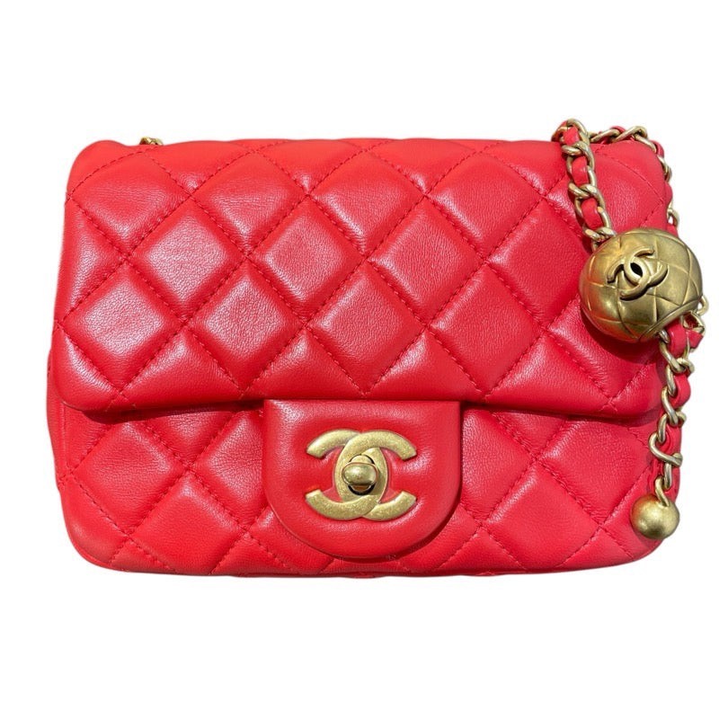 CHANEL Matelasse Lambskin Shoulder Bag AS1786 Red Gold Hardware Ball Chain #854