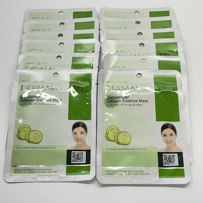 Dermal Korea Collagen Essence Full Facial Mask Sheet - Cucumber  (12 Pack)