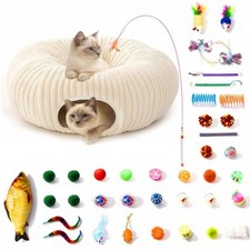 Cat Tunnel Bed with 40 Cat Toys, Collapsible Play Tunnel for Indoor Cats, Cat...