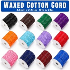 0.5mm-2mm Waxed Cotton Cord 10m 20m Jewellery Making & Bracelet Necklace Craft