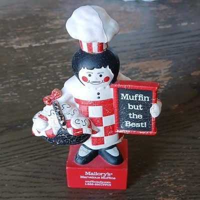 Mallory's Marvelous Muffins Koch Werbefigur Puppe weiß rot schwarz