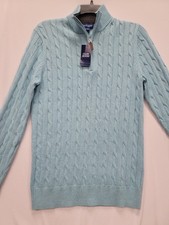Club Room Men's Cable-Knit 1/4 Zip Light Blue Mock Neck Sweater Size S