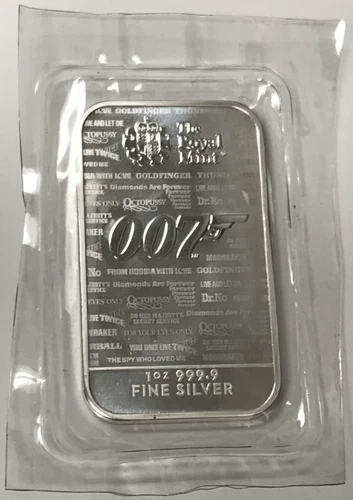 1oz .9999 Fine Silver Bar - The Royal Mint - 007 No Time to Die