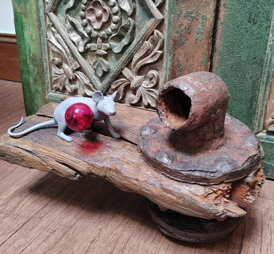Seletti Mouse Lamp Mounted On Timber And Cast Iron Industrial Base OoAK 