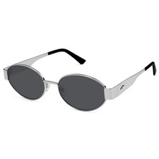 SOJOS Retro Oval Sunglasses for Women Trendy Medium, Shiny Silver/Grey Lens