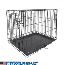 Single Door Folding Dog Crate W/ Divider Portable Indoor Metal Pet Cage New