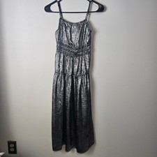 Old Navy Waist-Defined Cami Shine Midi Dress Size XS Holiday Silver Pockets