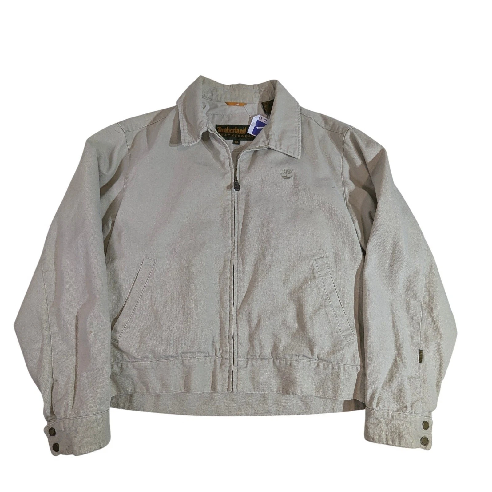 Timberland Weathergear Mens XL Beige Cotton Canvas Zip Harrington Jacket READ