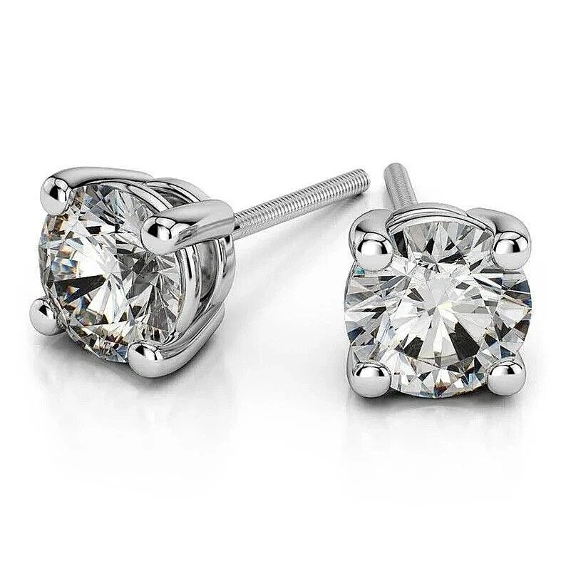 2 Ct Round Cut VVS1/ D Lab Created Stud Earrings 14K White Gold 7mm Screw Back - Image 3 of 4